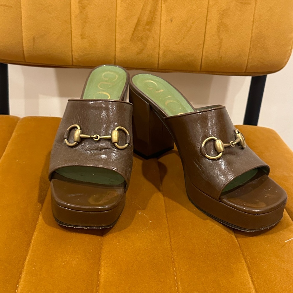 Gucci Brown Mules with Gold Horsebit - Picture 2 of 6